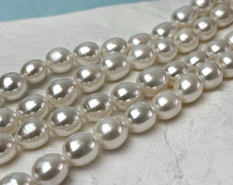 10x12 mm AAAA Half Strand Large Hole Natural Rice/Oval White Freshwater Pearl Bead Genuine Extra Shiny Freshwater Pearl 17 Beads #P3126