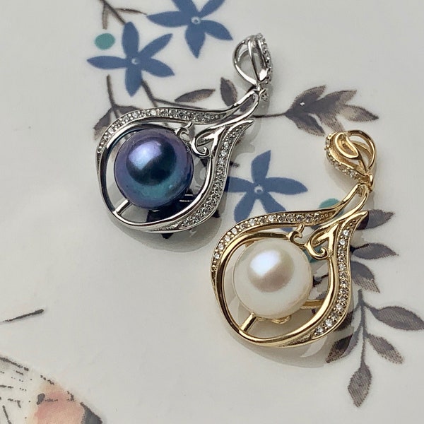 One Piece 925 Sterling Silver/Gold Pendant Setting Findings For Half Drilled Pearls Oval Tear Design Pearl Mounting DIY Jewelry #10184