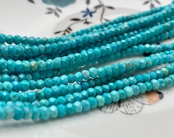 3x4 mm Natural Faceted Rondelle Turquoise Beads Natural Color Turquoise Loose Beads #2582