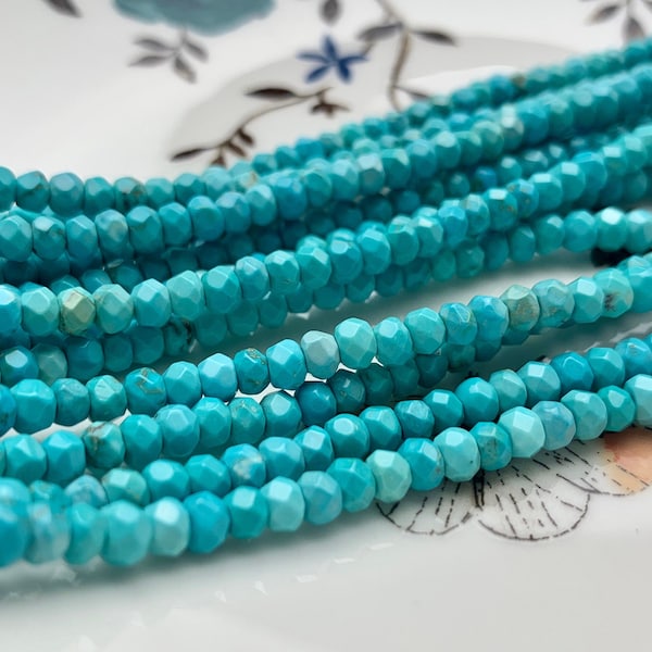 3x4 mm Natural Faceted Rondelle Turquoise Beads Natural Color Turquoise Loose Beads #2582