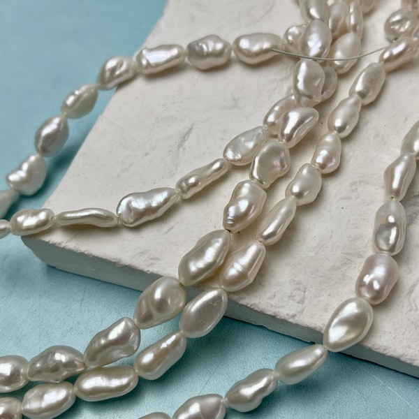 6-8x8-12 mm AAAA Natural White Keshi Freshwater Pearls Beads Genuine High Luster Rice Nugget Keshi Pearl Beads #P2778