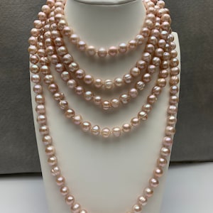40 Inches Hand Knotted 9-10 mm Potato Natural Pink Color Freshwater Pearl Necklaces Long Pearl Necklace #1678