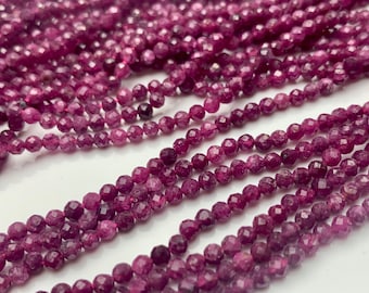 2mm 3mm 4mm AAA Micro Faceted Round Red Ruby Gemstone Beads Quality Faceted Ruby Gemstone Loose Beads #2325