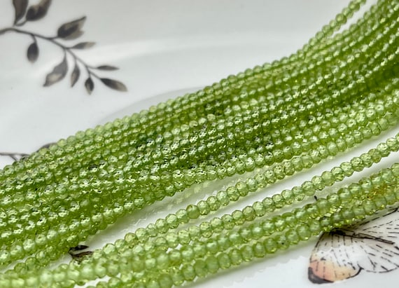2x3 Mm AAA Natural Color Faceted Rondelle Peridot Gemstone Beads