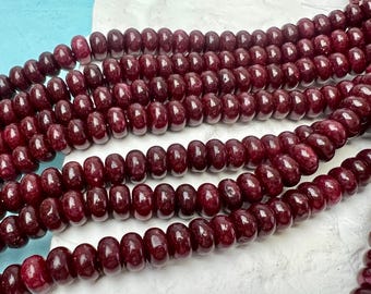 5x8mm Smooth Rondelle Dark Red Garnet Color Agate Gemstone Beads 14.5 Inches Strand #4956