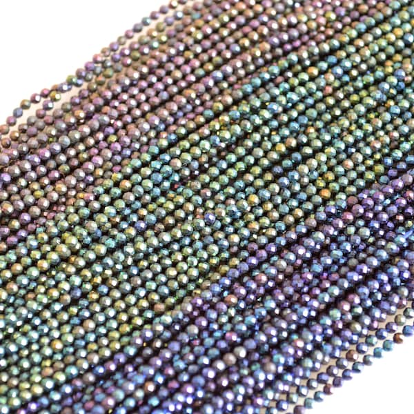 2mm AAA Tiny Semi Precious Spinel Gemstone Beads Rainbow Blue Green Pink Color Faceted Round Shape 13 Inches Strand  #2027