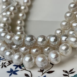 11-11.5mm AAA Extra Shiny Half Strand Semi Round Freshwater Pearl White Color Hole Size 2.2mm Genuine Freshwater Pearls 19 Beads #12