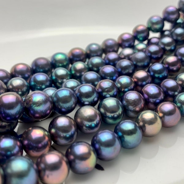 7.5-8 OR 8.5-9mm AAAA Very Rare Rainbow Peacock Round Freshwater Akoya Quality Pearl Genuine Round Peacock Cultured Freshwater Pearls #P1248