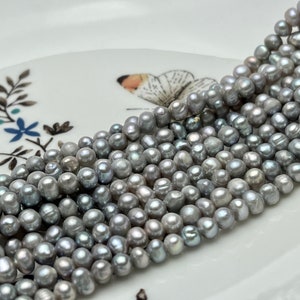 4-5 mm Silver Gray Color Potato Freshwater Pearl Beads Genuine Cultured Freshwater Pearl Beads Gray Potato Pearl Beads #P2192