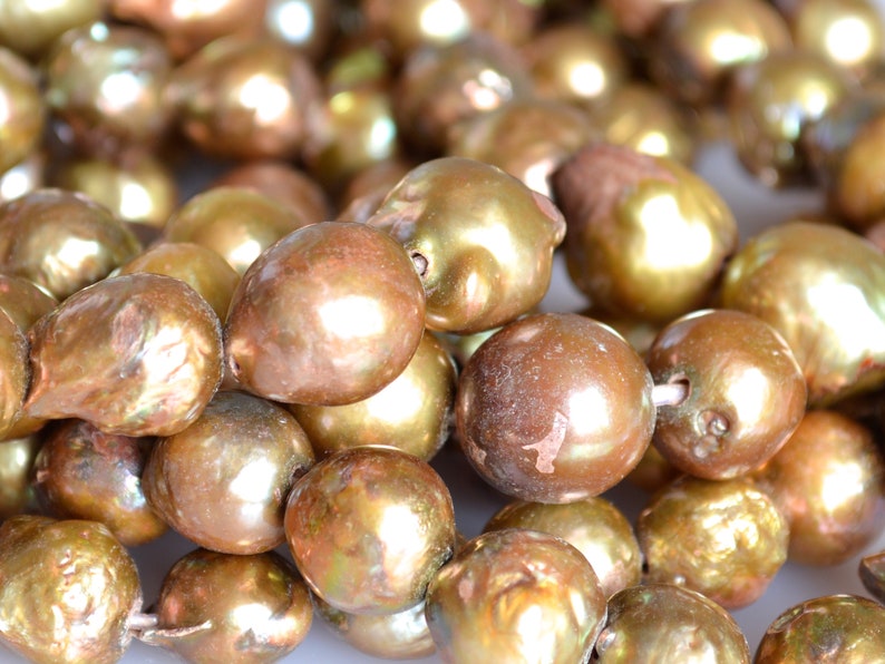 11-12x15-16mm approx Large Hole Graguated Freshwater Baroque Pearl Beads Natural Shape Golden Brownish Color #755