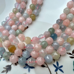 8 mm AAA Natural Faceted Star Cut Morganite Gemstone Beads Genuine Faceted Morganite Aquamarine Gemstone Loose Beads 48 beads #2307