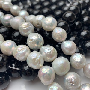 10-13 mm Natural White Baroque Freshwater Pearl Beads, Cultured Baroque Pearls, Natural Edison Flameball Freshwater Pearl Beads 470 image 2
