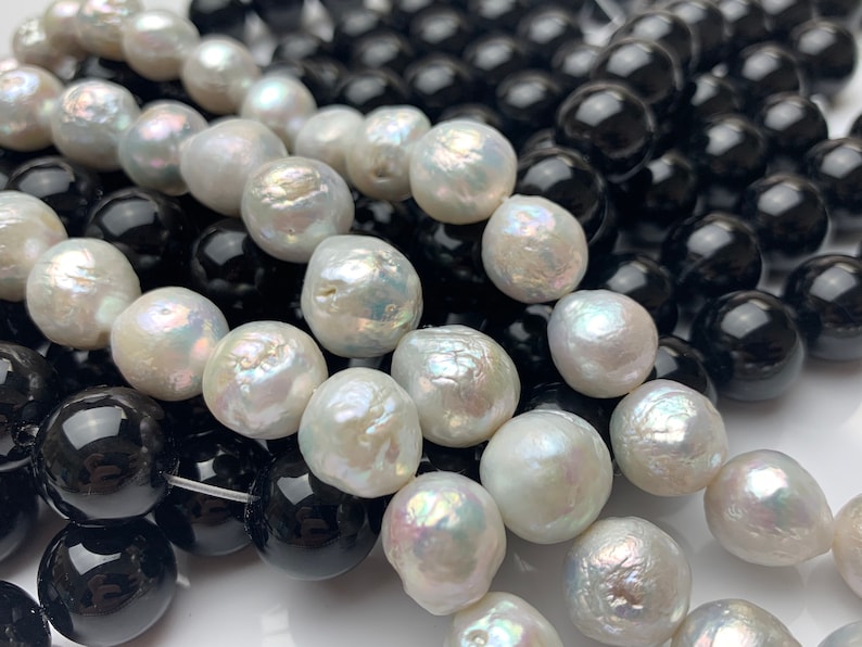 10-13 mm Natural White Baroque Freshwater Pearl Beads, Cultured Baroque Pearls, Natural Edison Flameball Freshwater Pearl Beads 470 image 2