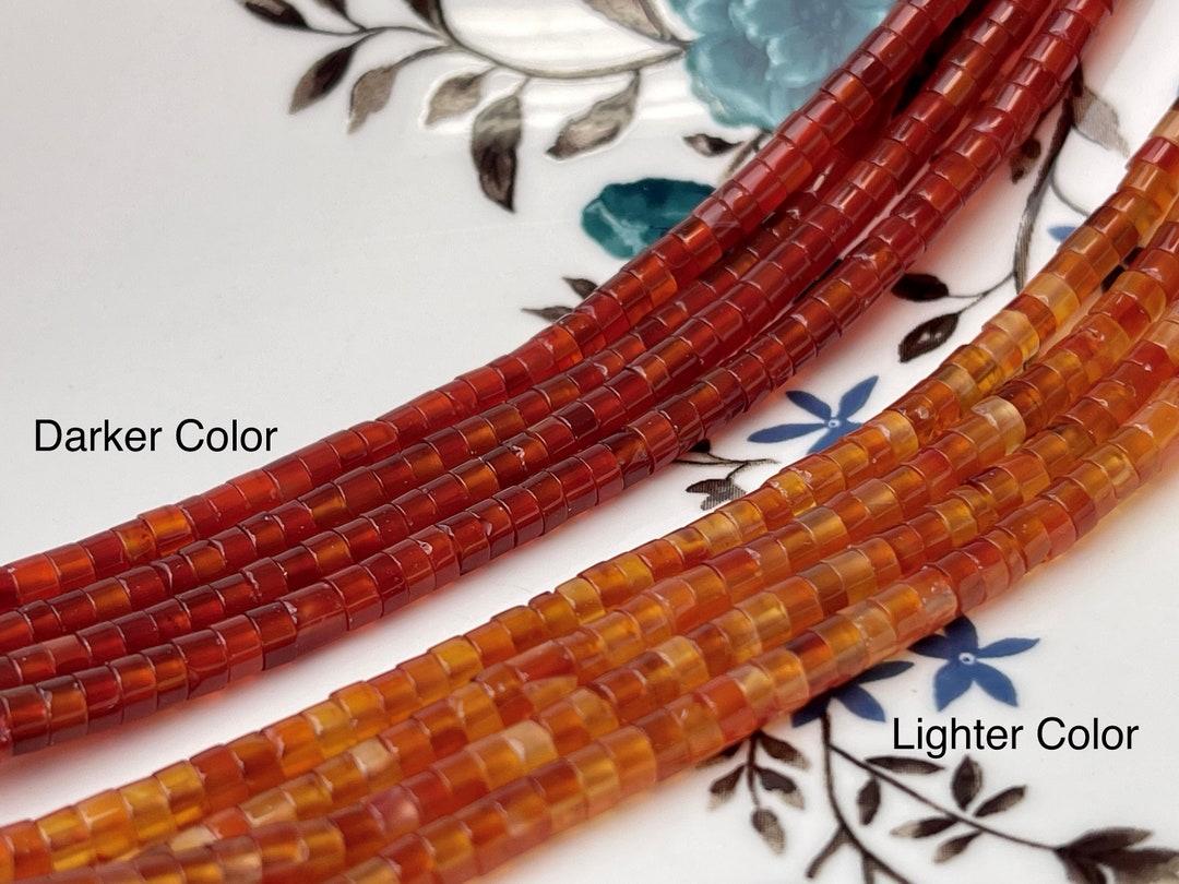 10 Perles Rondelles Cornaline 4x2mm - Rouge Orange, Pour Création Bijoux, Neuf