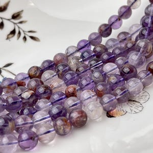 WHOLESALE  4mm 6mm 7.5mm 8mm 10mm 12mm  AAA Smooth Round Top Quality Natural Super Seven Gemstone Natural Color Cacoxenite Amethyst  #2214