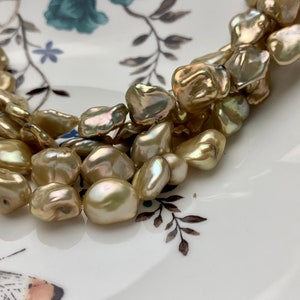12-13 mm AA Half Strand High Luster Gold Color Keshi Nugget Freshwater Pearl Beads Center Drilled Keshi Nugget Pearls  #1826