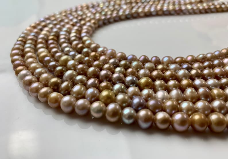 Genuine Natural Champagne Potato Freshwater Pearls #1292 Hole Size 1.8 mm 6 mm Large Hole Natural Seaweed Color Freshwater Potato Pearls