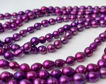 Perle Di Perle D'acqua Dolce Barocche Viola Scuro Rosa 7-8x8-9 Mm - Foto 7