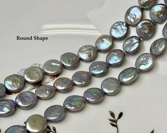 10-11 mm AA Silver Gray Coin Freshwater Pearls High Luster Flat Round Tear Drop Coin Pearl Beads #P3819