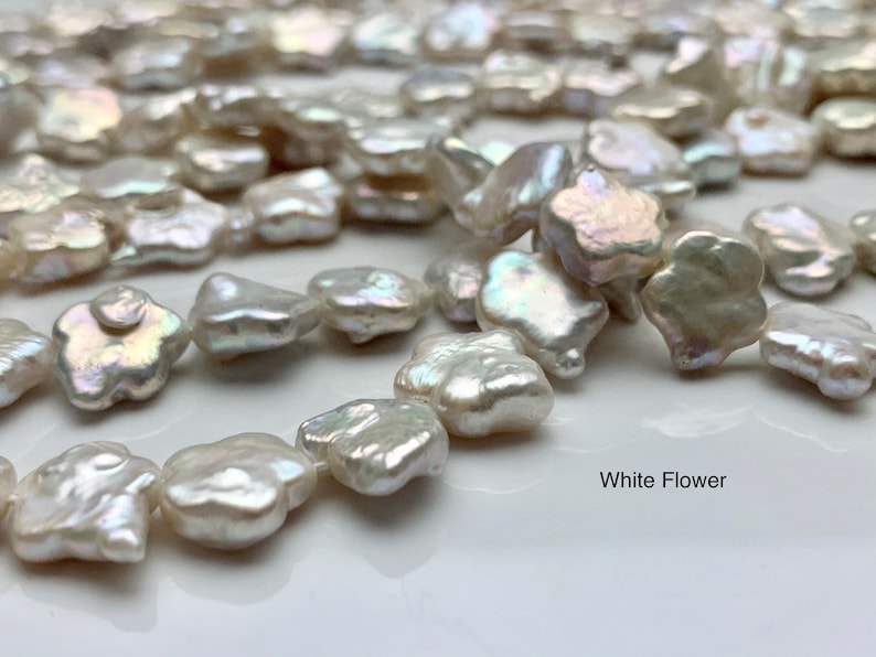 10-12 mm Rare Star Flower Shape Genuine Freshwater Pearl Beads in Natural White, Seaweed OR Peach Colors, Limited Edition 104 image 3