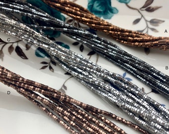 2mm Shiny Hematite Pyrite Beads Silver Gold Bronze Rainbow Rhodium Color Faceted Heishi Hexagon Tiny Spacer Titanium Beads 15.5 Inches #3277