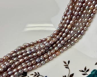 4x5-6 mm AA Half Strand Natural Mauve Pink Rice Freshwater Pearl Beads Large Hole Size 1.2mm 36 Beads #P3822