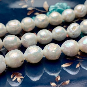 10-13 mm Natural White Baroque Freshwater Pearl Beads, Cultured Baroque Pearls, Natural Edison Flameball Freshwater Pearl Beads 470 image 6