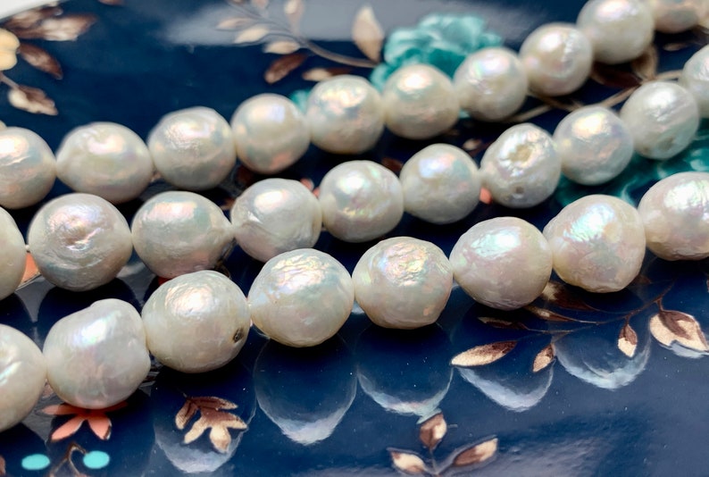 10-13 mm Natural White Baroque Freshwater Pearl Beads, Cultured Baroque Pearls, Natural Edison Flameball Freshwater Pearl Beads 470 image 6