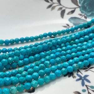 4 mm Faceted Round Blue Green Turquoise Beads Highly Polished  Gemstone Loose Beads 15.5 Inches Strand #3252