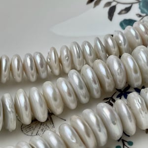 14.5 mm Large Roundel White Freshwater Coin Pearls Genuine Cultured Freshwater Coin Pearls Beads Limited Edition Rondel Shape # 1228