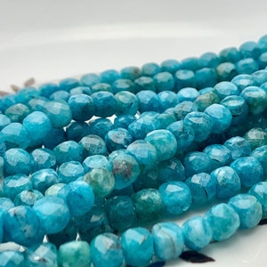 6mm Micro Faceted Cube Dice Square Shape Pink Blue Apatite Bead Genuine Diamond Cut Beautiful Neon Blue Gemstone 15.5 Inches 72 Pieces #3558