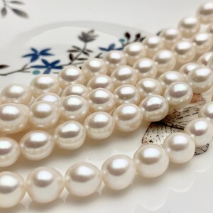 7.5x8-9 mm AAA Natural White Rice Shape Freshwater Pearl Beads  Genuine Freshwater Rice / Oval Pearls High Quality Pearl Beads #1061