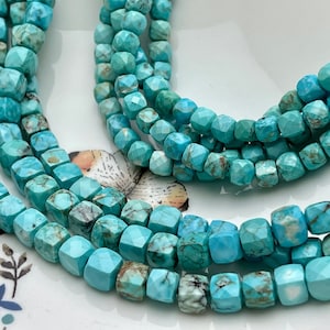 5mm 6mm Micro Faceted Cube Dice Square Shape Multi Blue Turquoise Blue Brown Color Gemstone Beads 15.5 Inches #4030