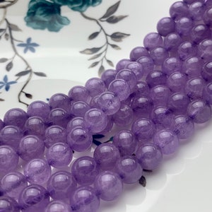 8mm Half Strand Smooth Round Natural Purple Jade Gemstone Beads Genuine Natural Purple Jade Beads 8 Inch Strands 22 Pieces #3783