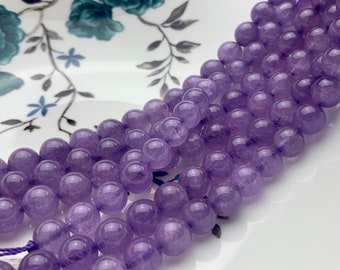 8 mm Półpasmo Gładkie Okrągłe Naturalne Fioletowe Koraliki z Jadeitu Prawdziwe Naturalne Fioletowe Koraliki z Jadeitu 8-calowe Pasma 22 Sztuki #3783