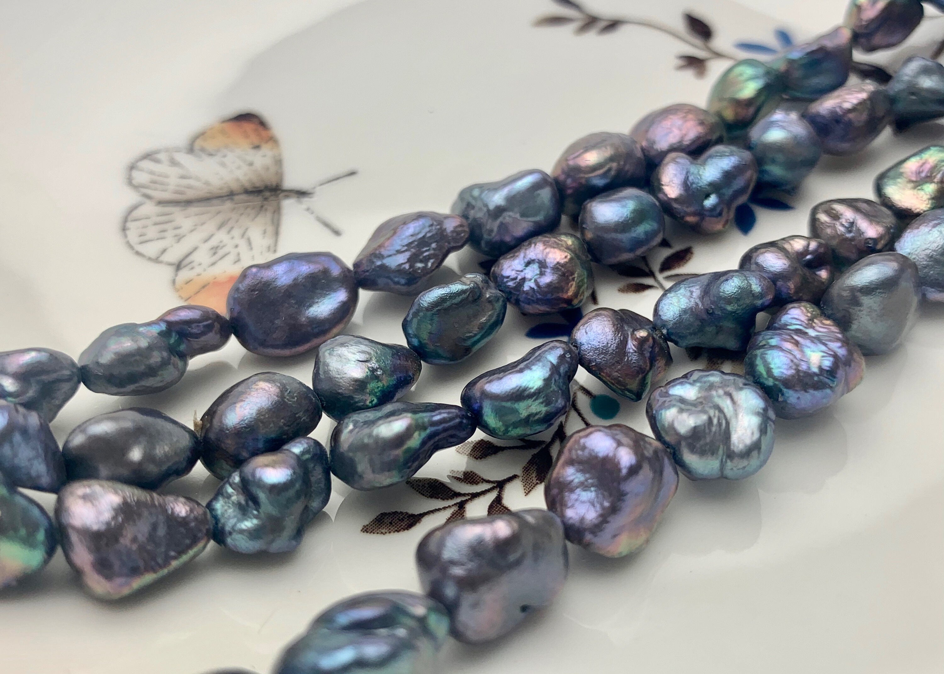 6-8 mm AA Peacock With Iridescent Gray Color Potato Nugget Freshwater Pearl Beads Genuine Cultured Peacock Color Nugget Pearls #P2065
