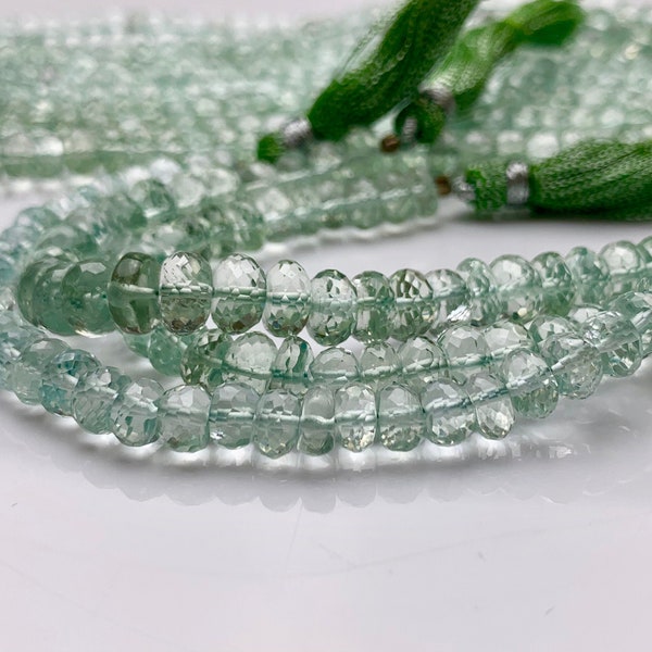 6mm 8mm AAA 100% Natural Faceted Rondelle Green Amethyst Gemstone Beads Top Quality Natural Green Amethyst Beads 8 Inches Strand # 2497