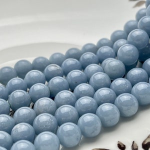 WHOLESALE 8 mm AAA Natural Blue Angelite Smooth Round high Quality Genuine Angelite Gemstone Beads Full Strand 52 Beads #2225