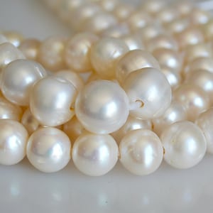 11-13 mm AA Half Strand Natural White Large Hole Freshwater Potato Pearl Beads 2.2mm Hole Natural White Pearl Beads #33