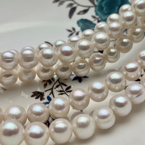 10-11 mm Natural White Potato Freshwater Pearl Beads Genuine High Luster White Cultured Freshwater Pearls  #P1292