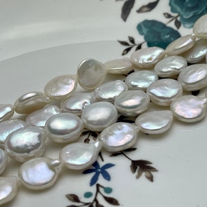 12-14 mm AA White Coin Freshwater Pearl  Genuine Freshwater Pearl Beads Natural White High Luster/ Quality Coin Pearls #1072