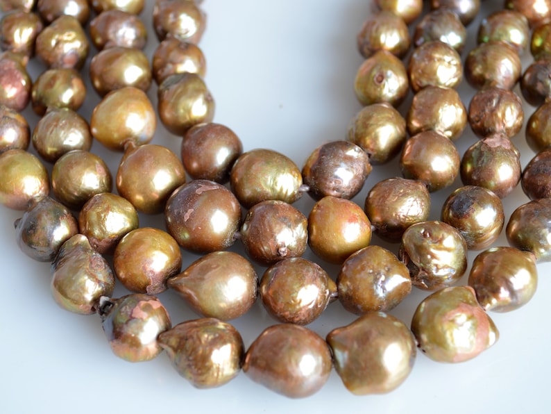 11-12x15-16mm approx Large Hole Graguated Freshwater Baroque Pearl Beads Natural Shape Golden Brownish Color #755