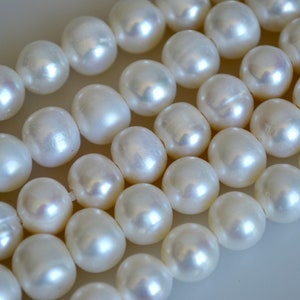 10 mm Half Strand Large Hole Natural White Freshwater Pearl Beads 2.0mm Hole, Large Hole White Freshwater Pearls #16