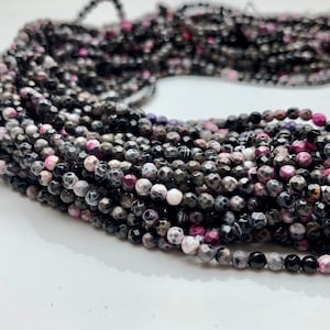 WHOLESALE 3 mm Faceted Round Multi Pink Purple Black Agate Gemstone Beads Genuine Agate Gemstone Loose Beads 14 Inches #2468