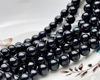4mm 6mm 8mm 10mm Smooth Round Black Onyx Gemstone Beads Natural Black Onyx Beads 15.5 Inches #405