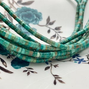 3mm 4mm AAA 100% All Natural Turquoise Heishi Rondelle Shape Genuine Natural Multi Color Turquoise Gemstones 16 Inches Strand #3184