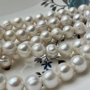12-13 mm Half Strand Natural White Potato Large Hole Freshwater Pearl Beads Hole size 2.2 mm Genuine White Potato Pearls 17 Beads #P1897