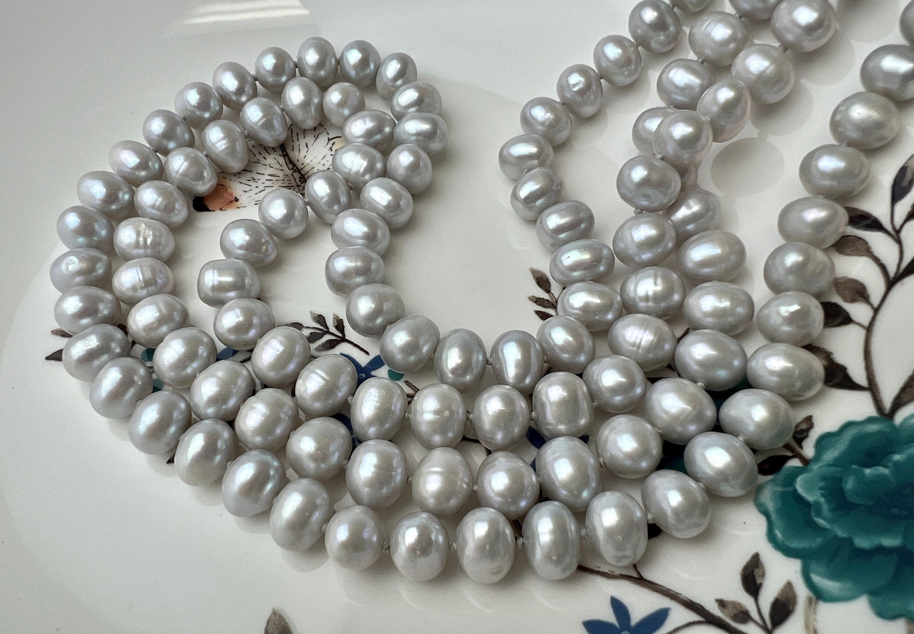 【HYERES LOR】25SS★ H Edition Silver Freshwater Pearl NC 72 Inches 8-8.5mm Light Silver Gray Potato Genuine