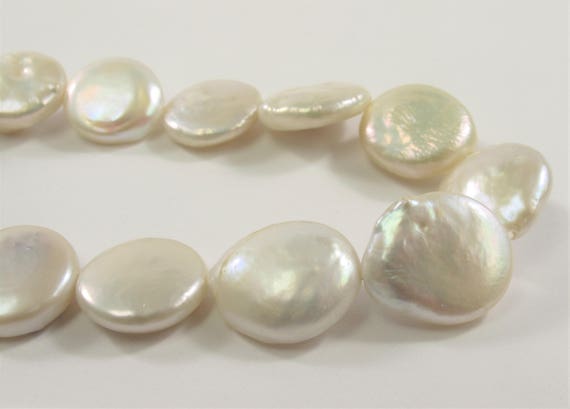 20-22 mm LargeHole JumboPearl White /& Silver CoinPearlBeads HoleSize 2.1mm #740