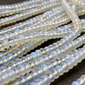 2.5x4 mm AAA Faceted Rondelle Natural Milky White Opalite Gemstone Beads Top Quality Micro Faceted White Opal Gemstone Loose Beads #2434
